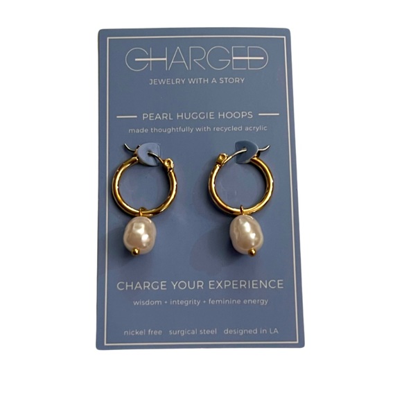 Charged Removable Pearl Huggie Earrings - Picture 2 of 4